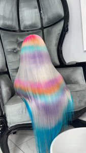 ‘TIED TO SPRING’ custom tie-dye color full lace wig